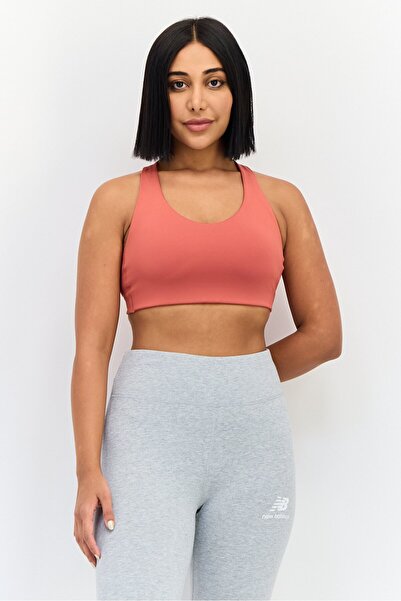 New Balance Women Brand Logo Lightly Padded Sports Bra, Mauve
