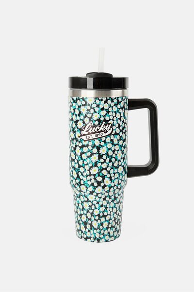 LUCKY BRAND كوب معزول بالفراغ من الفولاذ المقاوم للصدأ مزهر مع شفاطة سعة 946 ...