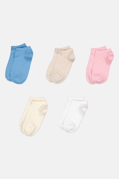 London Fog Kids Girl 5 Pairs Solid Ankle Socks, Multicolor