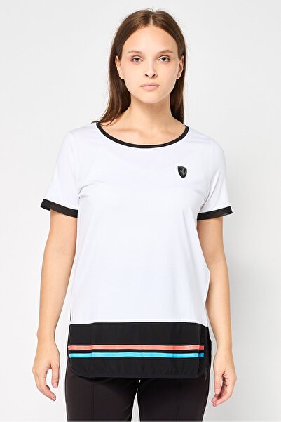 Scuderia Ferrari Women Round Neck Short Sleeves Brand Logo T-shirt, White