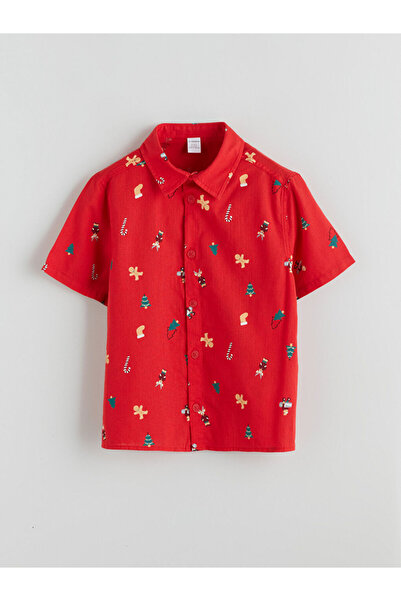 LC Waikiki Rmz Gi̇yi̇m Farki̇yla New Year's Themed Poplin Boys' Shirt