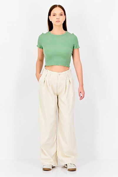 Don't Call Me Jennyfer Women Crew Neck Short Sleeve Textured Top, Green