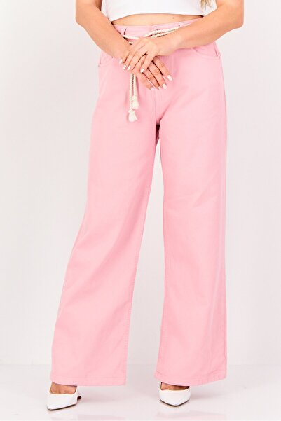 Don't Call Me Jennyfer Women Regular Fit Plain Belted Wide Leg Jeans, Pink