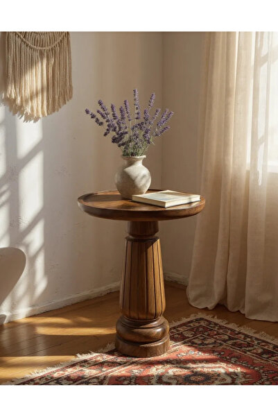 ASELYA HOME Doğal Ahşap Tekli Mantar Yan Sehpa Modern 50cm Fiskos Çiçeklik Yatak Odası