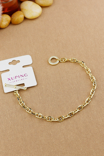 Keyifli Hayaller Xuping Vip Zirkon Taşlı Düğme Model Gemici Kilit İnce Zincir Bileklik Altın Rengi Kararmaz 18cm