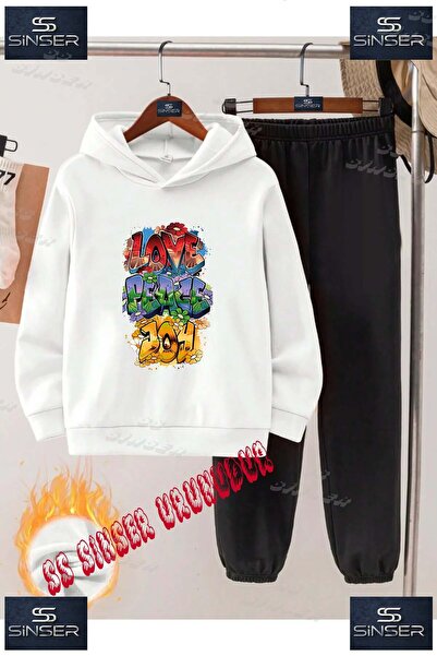 SS SİNSER Παιδικό Unisex Σετ Φόρμας με Κουκούλα "LOVE PEACE JOY COLORFUL" με ...