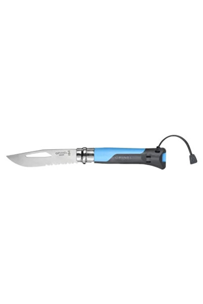 Opinel Pocket Knife with Whistle N°08, Stainless Steel, 8.5 cm, 'Outdoor', Soft Blue -