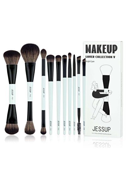Jessup مجموعة فرش المكياج من 10 قطع، مزدوجة الجوانب، كريم الأساس، الكونتور، أحمر الخدود، إبراز، دمج الحواجب
