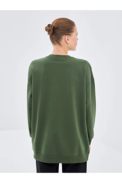 LC Waikiki Lcw Modest Green Crew Neck Printed Women's Sweatshirt Tunic