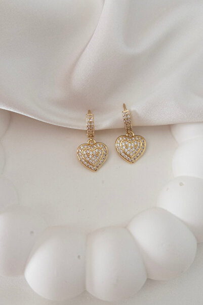 Narflake Zirkon Taş İşlemeli Vip Seri Kalpli Tasarım Kadın Küpe