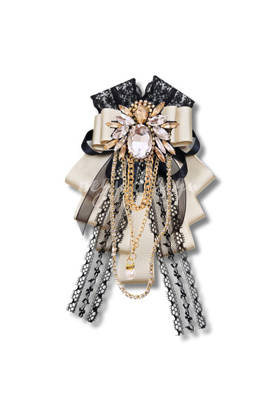 pegu baby collection Shine Seri Ekru zincirli Grogren Kurdele Taşlı Yaka Çiçe...