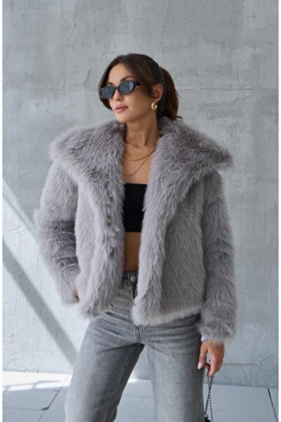 sinemkivanc co Blană premium de culoare gri cu căptușeală interioară