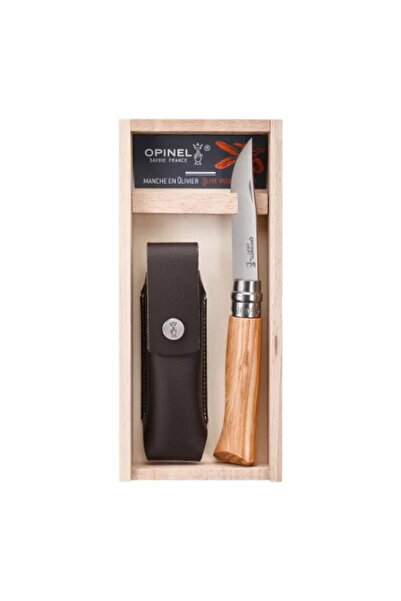 Opinel Pocket Knife N°08 with Sheath, Stainless Steel, 8.5 cm, 'Tradition Luxe', Olive -