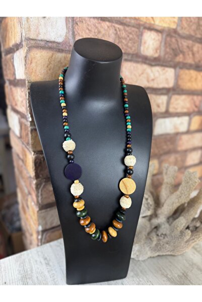 SEDEF TAKI Ahşap işlemeli halkalı elyapımı kolye