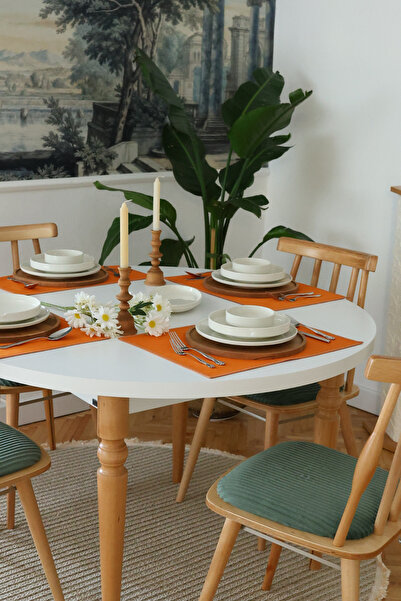 Yakacihome 4-Piece Pera Orange Piping Detailed Duck Linen Washable, Stain-Resistant Supla American Service Set