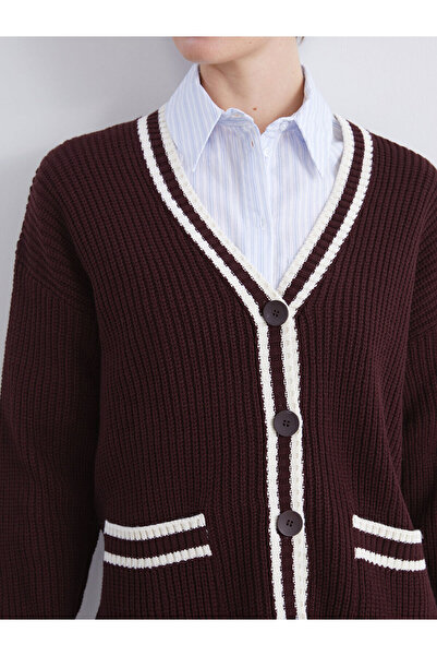 LC Waikiki Yeni Sezon V Yaka Şerit Detaylı Kadın Triko Hırka