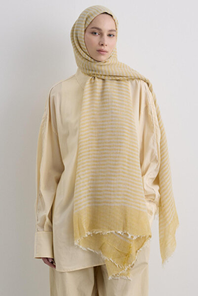FENZA SCARF Sara Sari Wide Striped Linen Textured Cotton Shawl