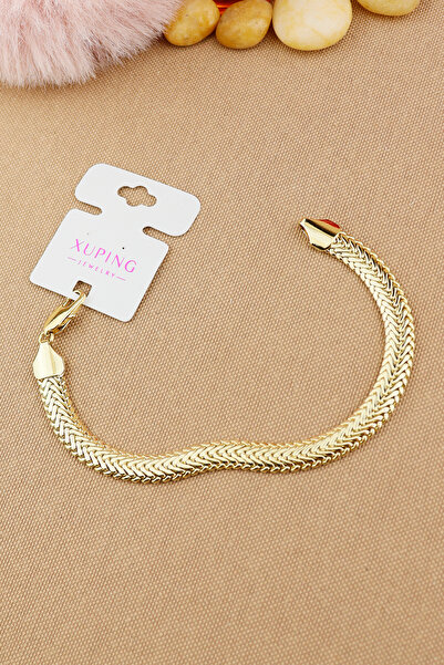 Keyifli Hayaller Xuping Vip Marka Sade Kalın Şık Balık Sırtı Model Zincir Bileklik Altın Rengi Kararmaz 19cm En 8mm
