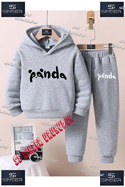 SS SİNSER Детски унисекс "PANDA WRITING BLACK" специален принт с качулка