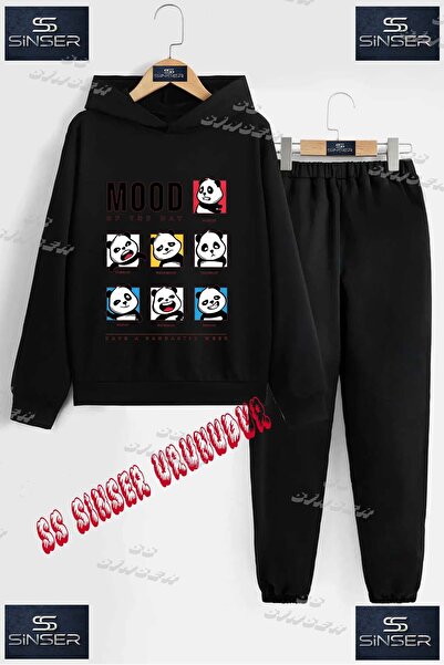 SS SİNSER Детски унисекс комплект спортен екип с качулка и специален принт „P...