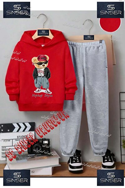SS SİNSER Детски унисекс "Bear Cup Hip Hop Style" специален принт с качулка