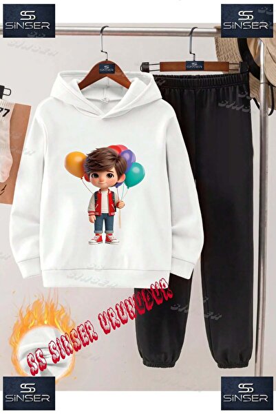 SS SİNSER Детски унисекс комплект спортен екип с качулка и специален принт „Ц...