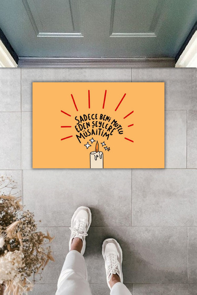 Dormot Dekoratif Dijital Paspas Turuncu Sadece Beni Mutlu Eden Şeylere Müsait...