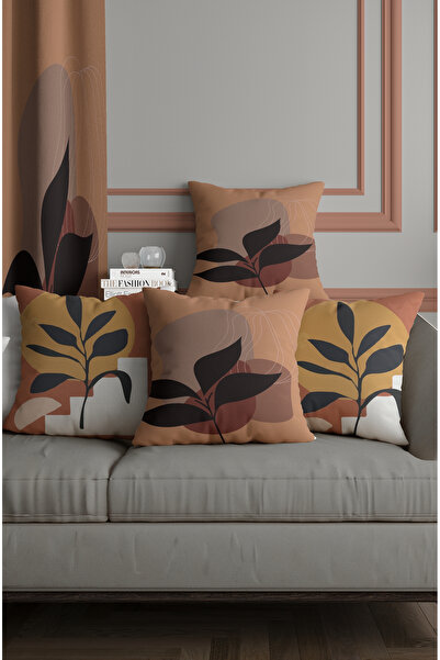 ALAMODECOR Комплект от 4 калъфки за възглавници в бохемски стил, кафяво, теракота цвят, с флорален мотив, двустранно цифрово отпечатани