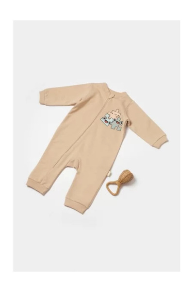 BabyCosy Baby Onesie with Zipper, Two Thread, BabyCosy, 100% Cotton, Stone (Size: 6-9 months)