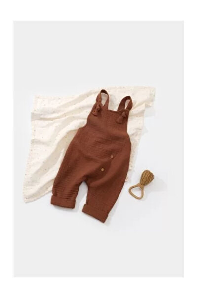 BabyCosy Summer jumpsuit with pockets made of muslin, BabyCosy, 100% cotton, brick red (Size: 6-9 mon