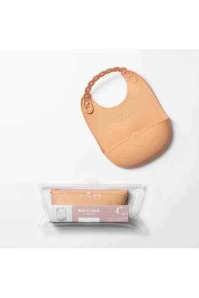 Miniware Baveta bebeluși Roll & Lock, 100% din silicon alimentar, Toffee