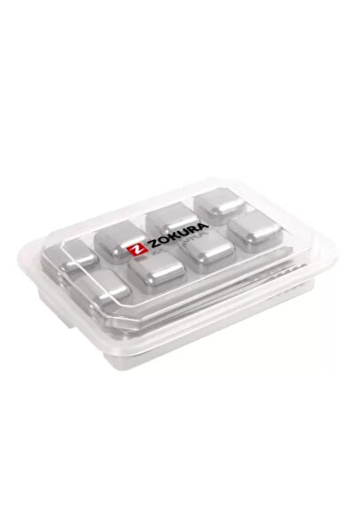 Zokura Set 8 stainless steel cubes for cooling drinks and tongs -