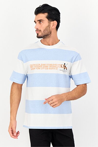Calvin Klein Jeans Men Crew Neck Short Sleeves Stripe T-Shirt, Multicolor