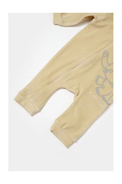 BabyCosy Elephant Jumpsuit with Long Sleeves and Hood - Stone