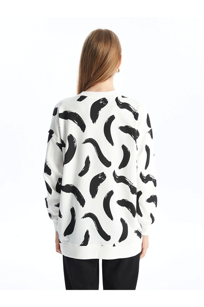 LC Waikiki Lcw Modest Black Crew Neck Print Women's Sweatshirt Tunic