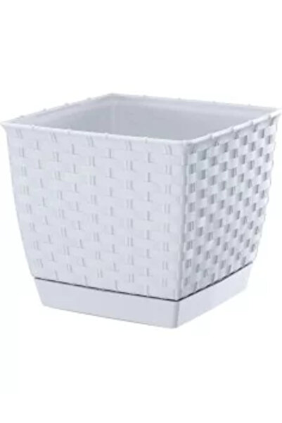 sterk Ghiveci Patrat cu Tava, STERK, 18 x 15 cm, Plastic Maro