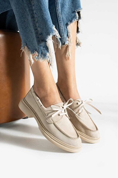 Yula Fashion Shoes Camelia Kadın Günlük Loafer Bej Süet
