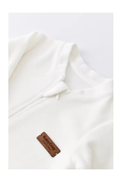 BabyCosy Long sleeve jumpsuit with zipper made of 80% cotton and 20% polyester - Ecru