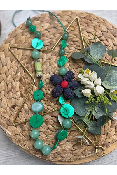 SEDEF TAKI Yeşil uzun çiçekli kolye