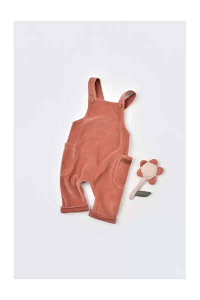 BabyCosy Velvet Romper with Straps in 80% Cotton and 20% Polyester - Brick Red, (Size: 9-12