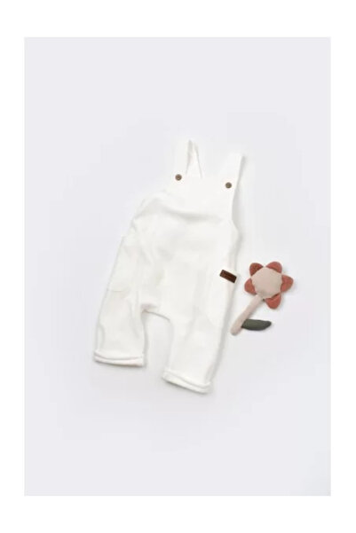BabyCosy Velvet jumpsuit with suspenders made of 80% cotton and 20% polyester - Ecru