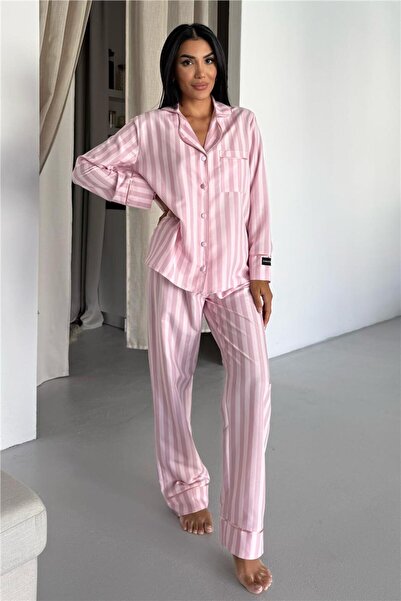 COCCOLARSI Sottile Selvaggio Pudra Pembesi Uzun Pijama Takımı