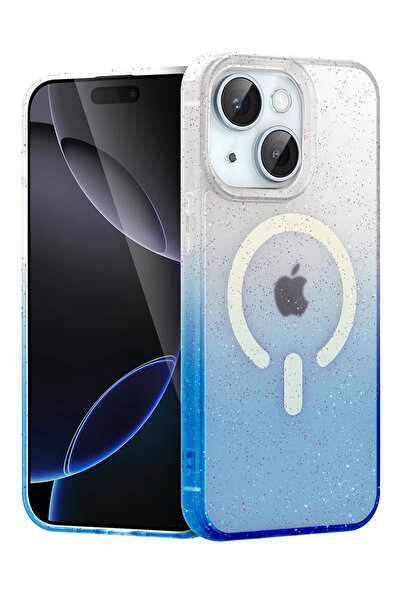 NewFace غطاء ماج سيف اللامع لهاتف ابل ايفون 15 بلس - أزرق DSDRN