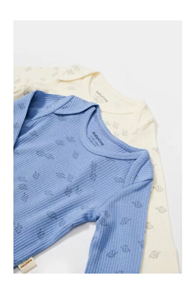 BabyCosy Set 2 long-sleeved baby bodysuits Printed, BabyCosy, 50% modal+50% cotton, Ecru/Lavender (Size: 3-6