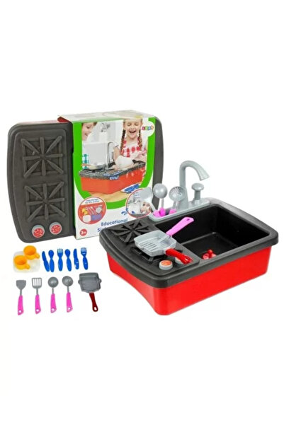 LeanToys Toy Kitchen Sink with Stove, Faucet, and 14 Accessories 2584