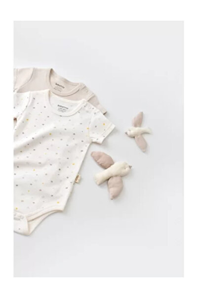 BabyCosy Set of 2 unisex baby bodysuits - 100% cotton - Ecru with polka dots