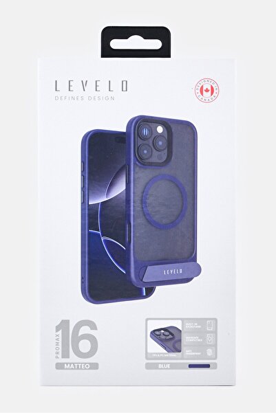 Levelo iPhone 16 Pro Max Matteo With Bottom Stand Phone Case, Navy