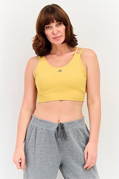 adidas Women Sportswear Fit Sleeveless Training Crop Top, Mustard