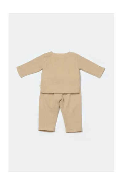 BabyCosy Buttoned cardigan and pants set, Winter Muslin, 100% cotton - Apricot,