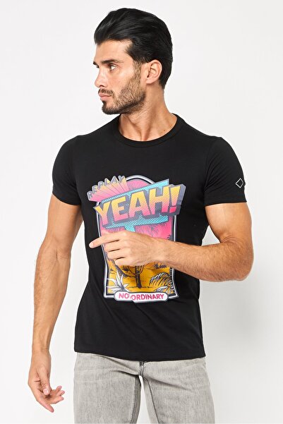 Replay Men Crew Neck Short Sleeve Graphic Print T-Shirt, Black